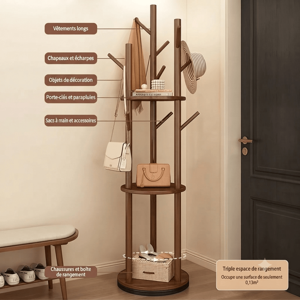 Diagramme rangement triple espace 0.13m² chaussures sacs clés