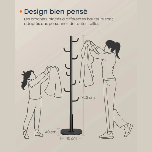 Porte manteau cactus noir avec 8 crochets et extrémités recourbées