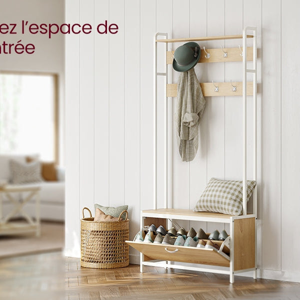 Porte manteau chaussure 9 crochets et étagère style industriel
