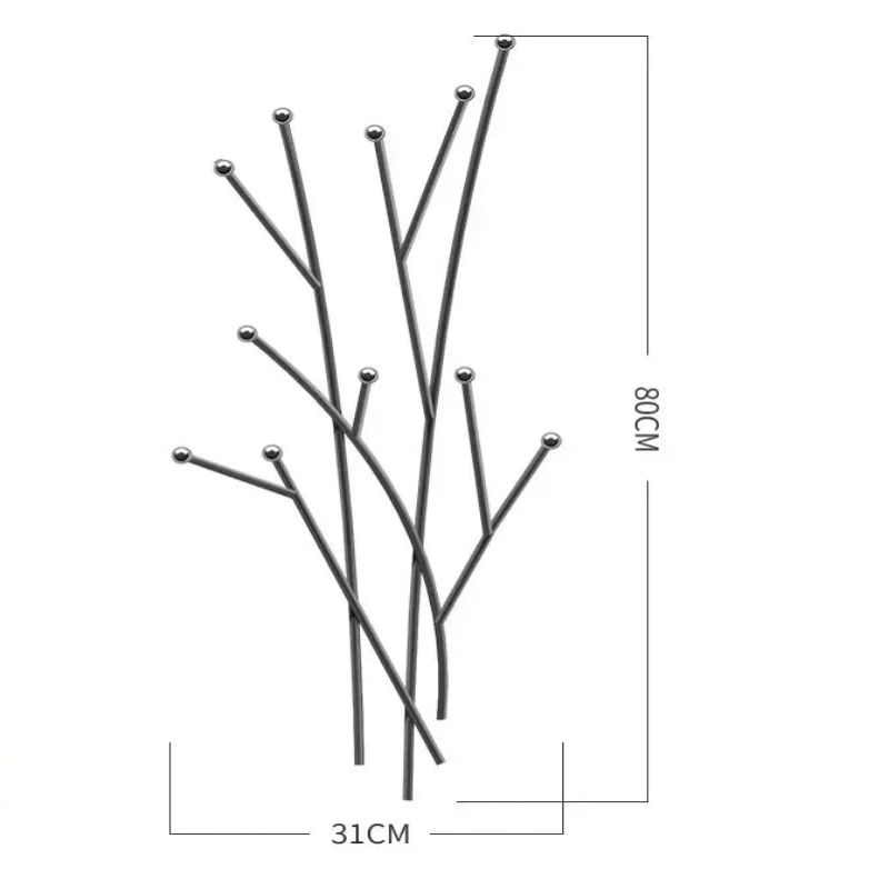 Black organic branch wall coat rack 80cm height dimension diagram
