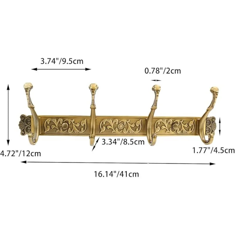 Dimensions  Porte manteau doré style ancien avec 4 ou 6 crochets