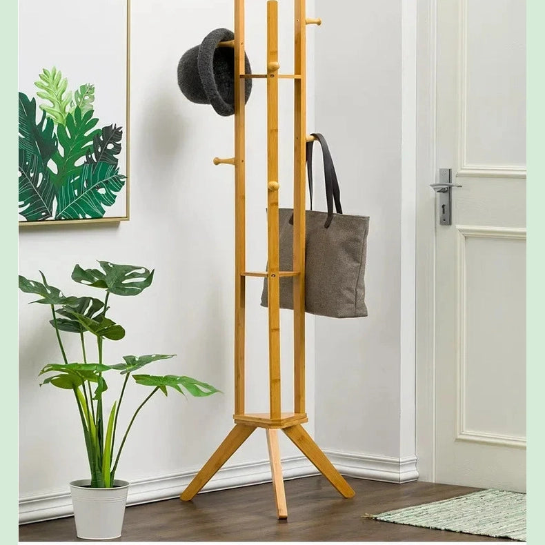 Porte manteau en bambou avec deux plateaux et trois organisateur latéraux