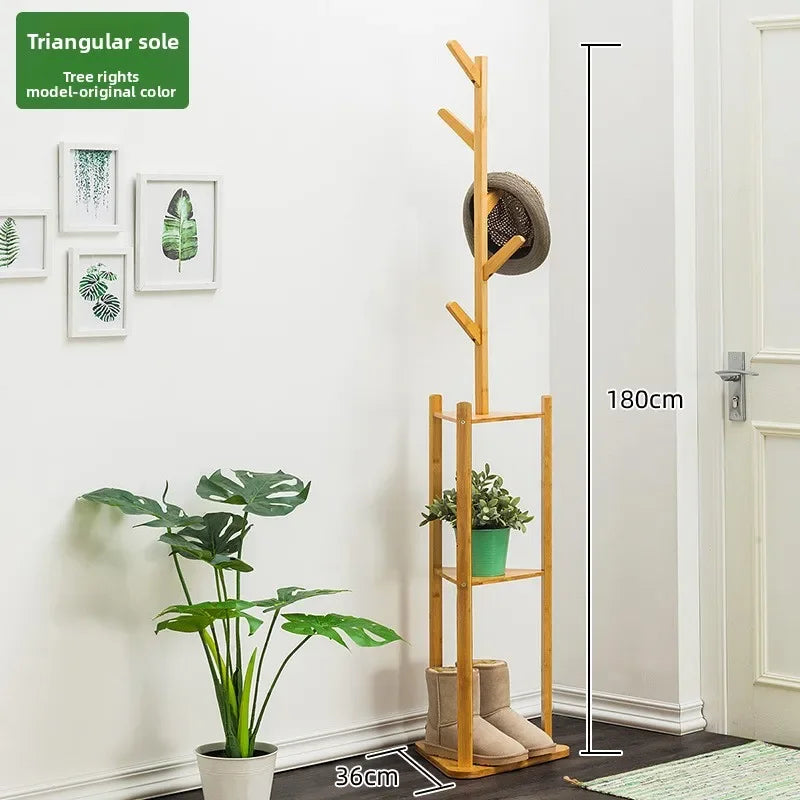 Porte manteau en bambou avec deux plateaux et trois organisateur latéraux