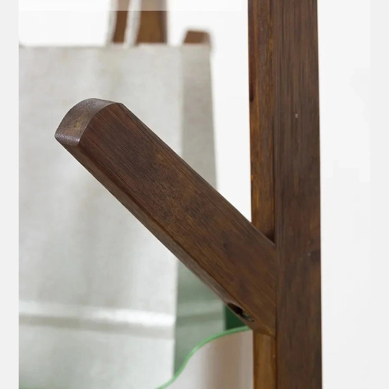 Porte manteau en bambou avec deux plateaux et trois organisateur latéraux