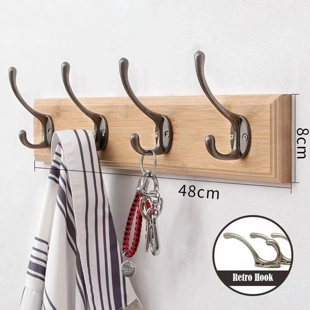 Porte manteau mural crochets rustique plateau bois massif