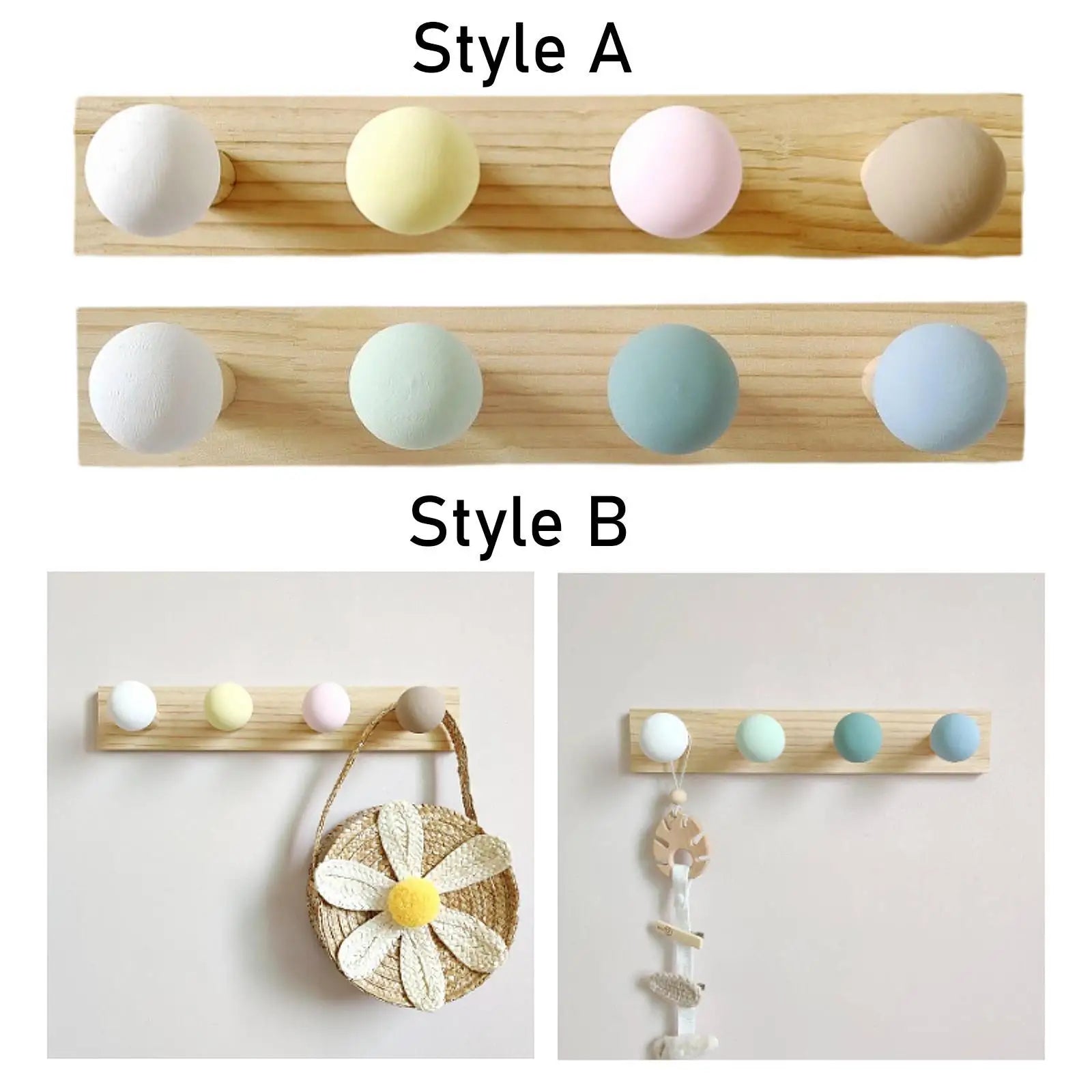 Porte manteau mural en bois avec crochets colorés