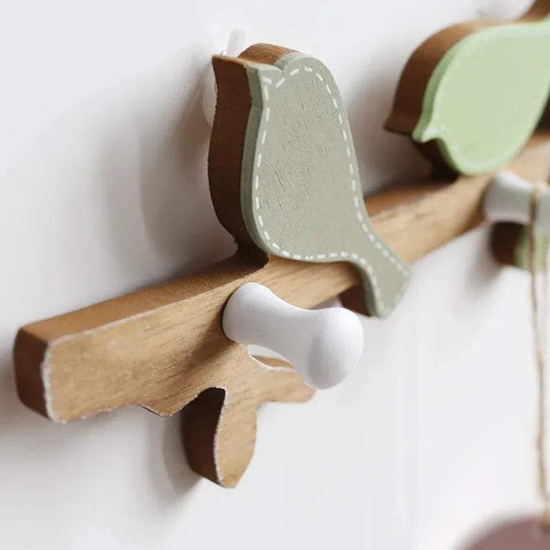 Porte manteau mural en bois avec crochets oiseaux créatifs