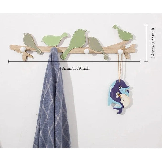 Porte manteau mural en bois avec crochets oiseaux créatifs