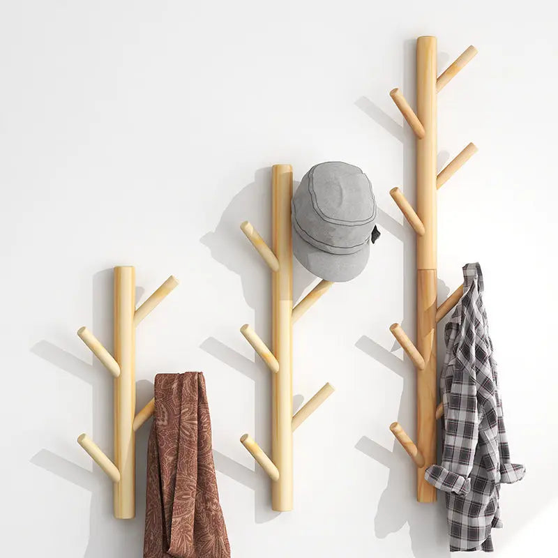 Porte manteau mural en bois clair branche d'arbre