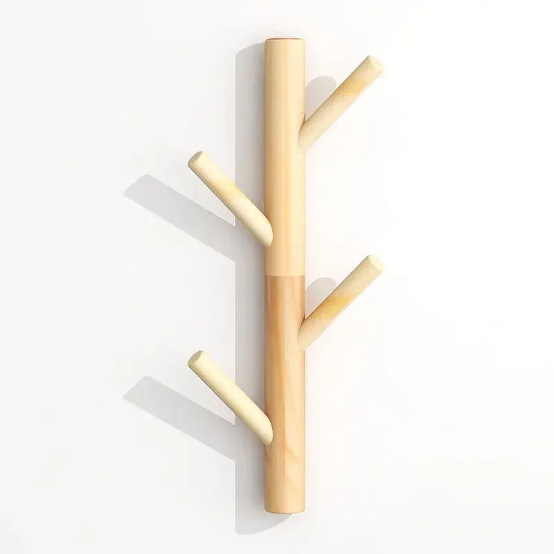 Porte manteau mural en bois clair branche d'arbre