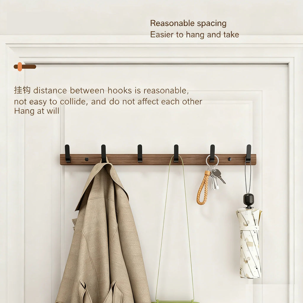 Porte manteau mural en bois marron crochet en métal noir