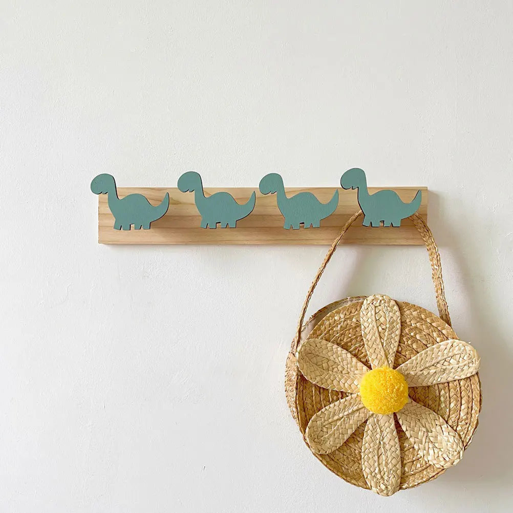 Porte manteau mural en bois motif dinosaure pour enfants