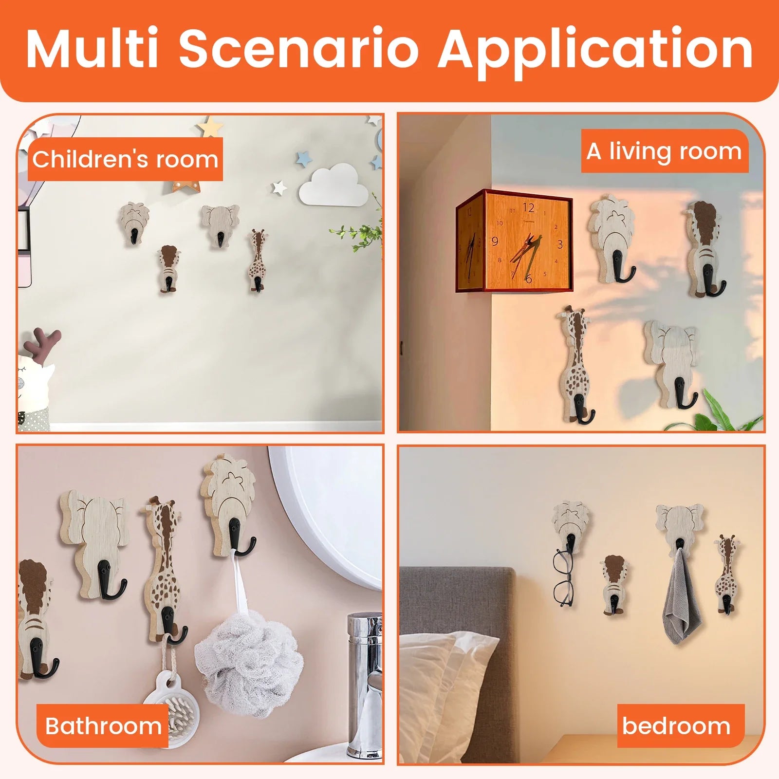 Porte manteau mural en bois à motifs pour enfants