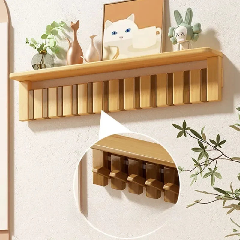 Porte manteau mural étagère en bois clair design piano