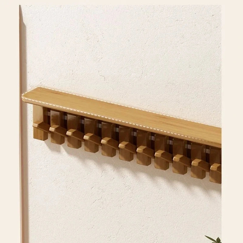 Porte manteau mural étagère en bois clair design piano