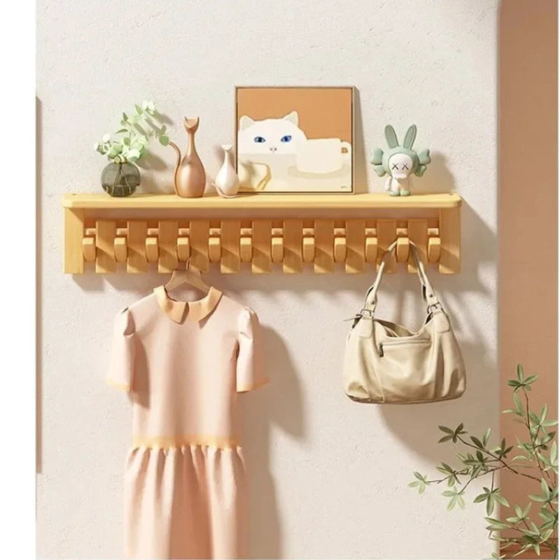Porte manteau mural étagère en bois clair design piano