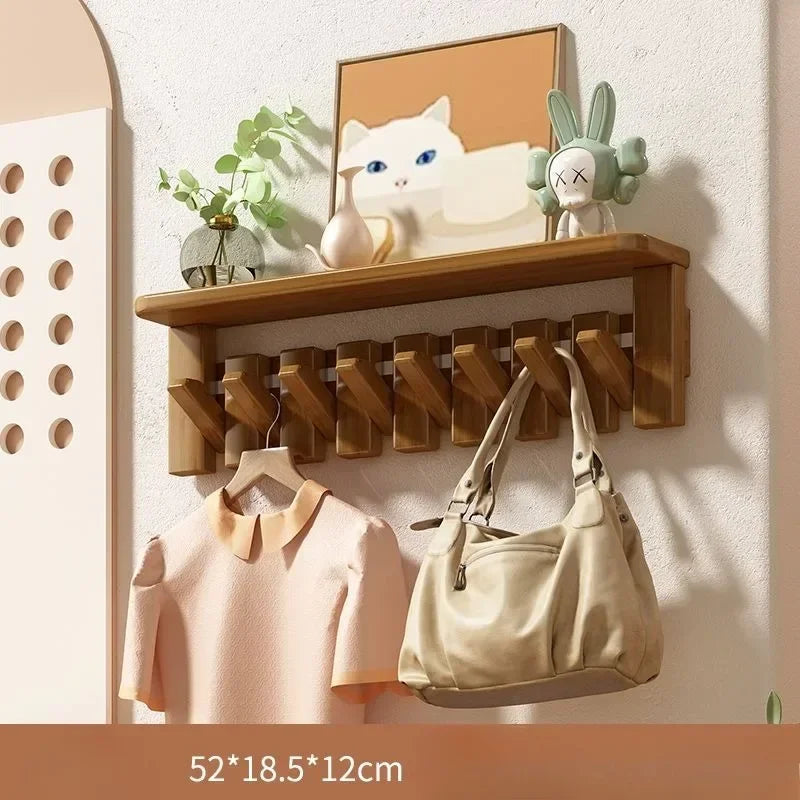 Porte manteau mural étagère en bois clair design piano