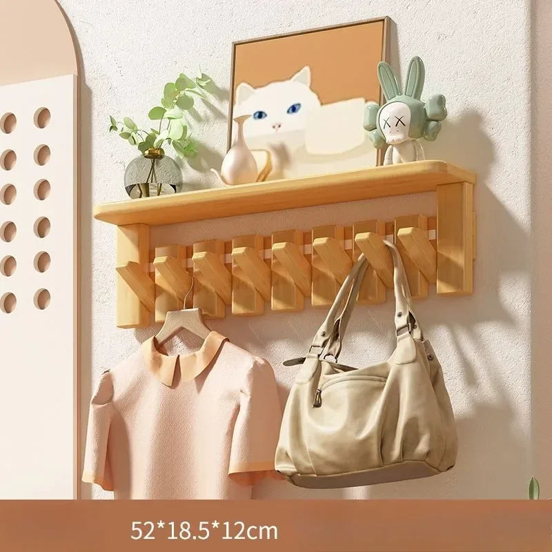 Porte manteau mural étagère en bois clair design piano