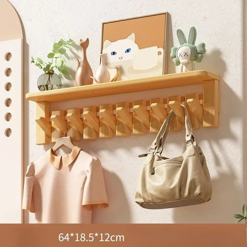 Porte manteau mural étagère en bois clair design piano
