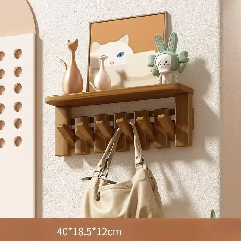 Porte manteau mural étagère en bois clair design piano
