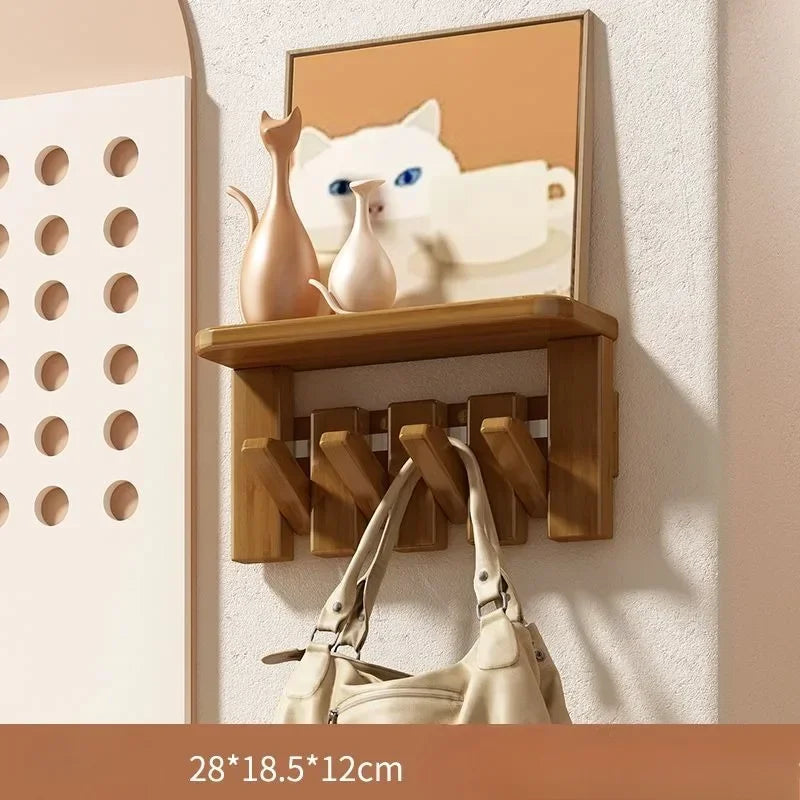 Porte manteau mural étagère en bois clair design piano