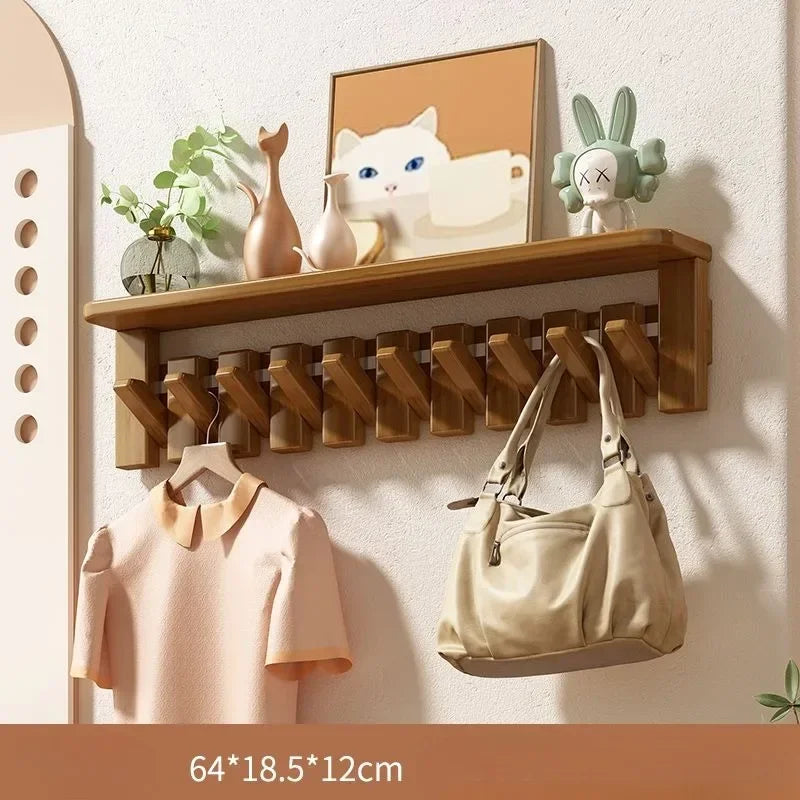 Porte manteau mural étagère en bois clair design piano