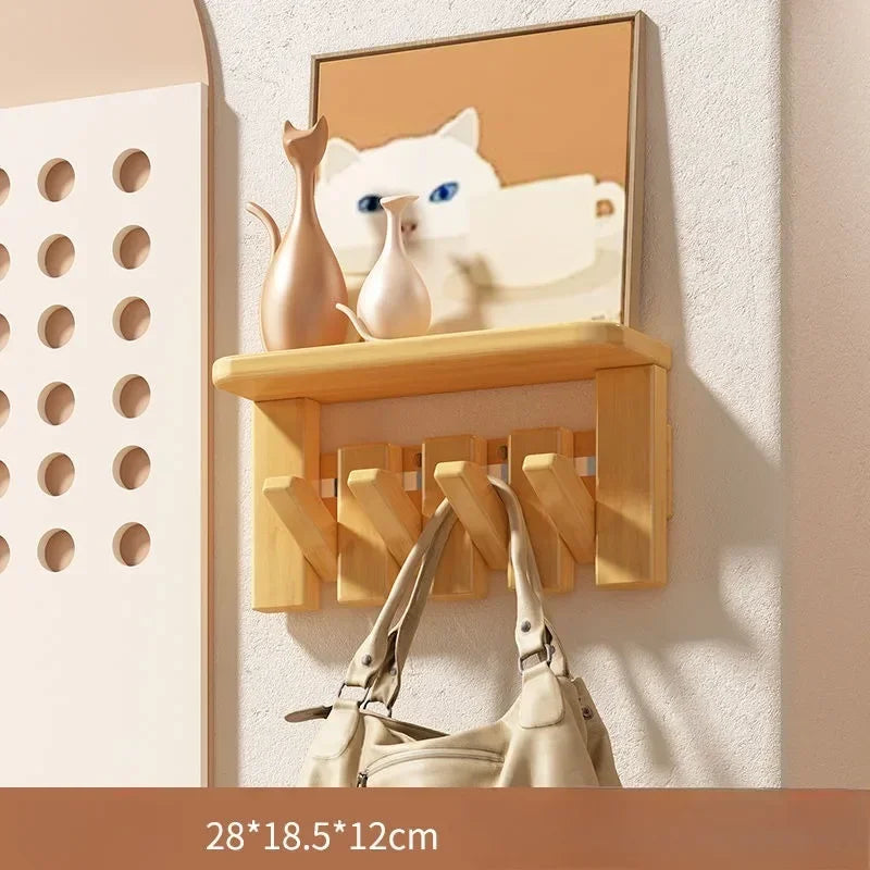 Porte manteau mural étagère en bois clair design piano