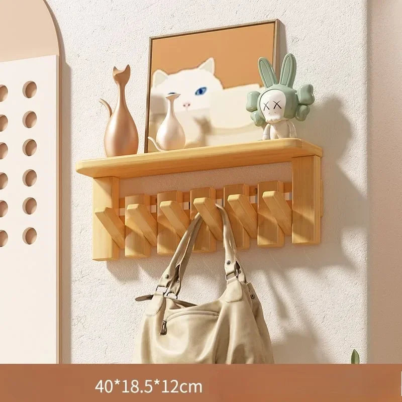Porte manteau mural étagère en bois clair design piano
