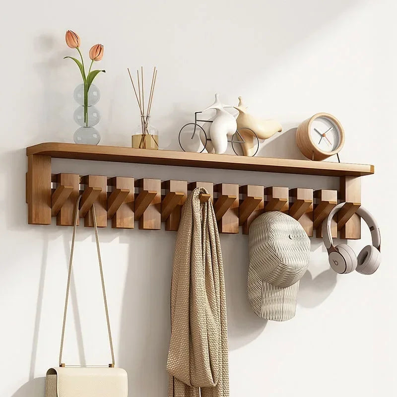 Porte manteau mural étagère en bois clair design piano