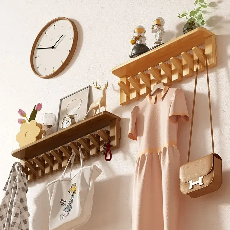 Porte manteau mural étagère en bois clair design piano
