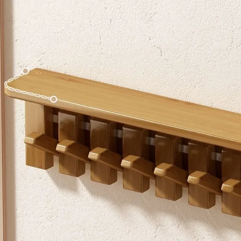 Porte manteau mural étagère en bois clair design piano
