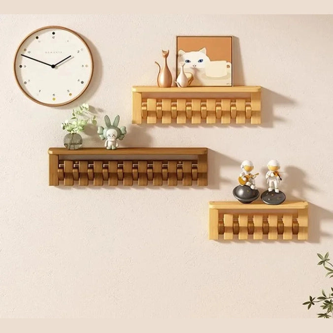 Porte manteau mural étagère en bois clair design piano