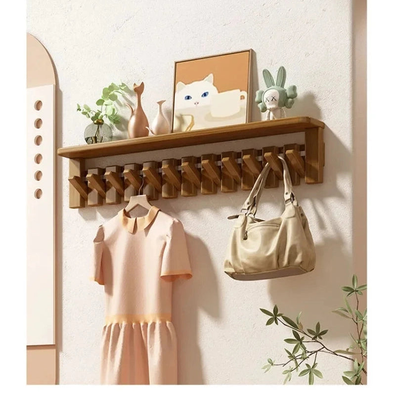 Porte manteau mural étagère en bois clair design piano