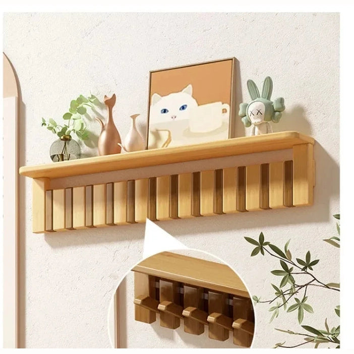 Porte manteau mural étagère en bois clair design piano