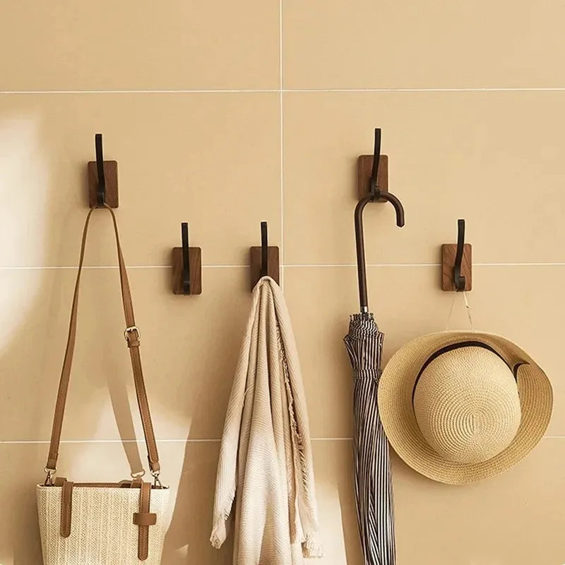 Porte manteau patère noir plateau en bois