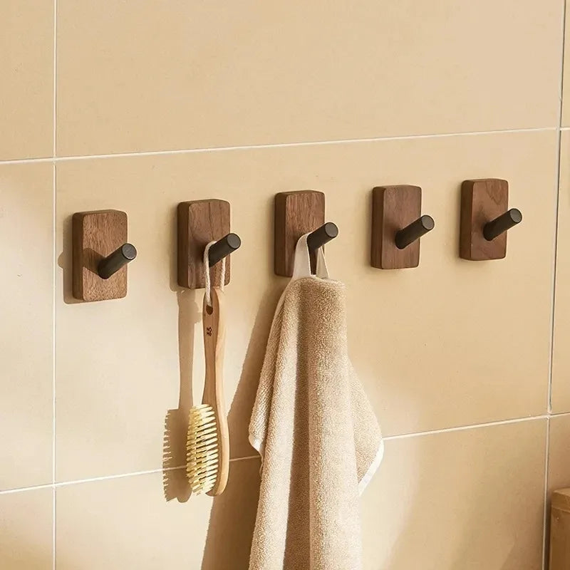 Porte manteau patère noir plateau en bois