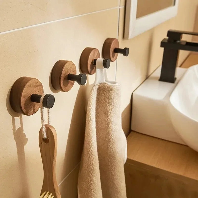 Porte manteau patère noir plateau en bois
