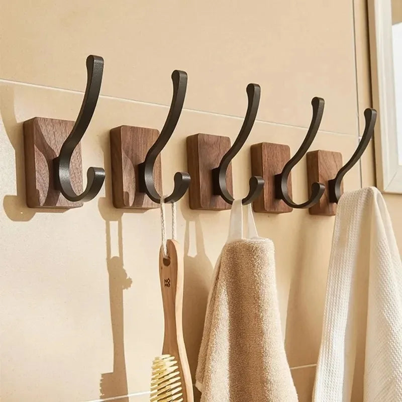 Porte manteau patère noir plateau en bois