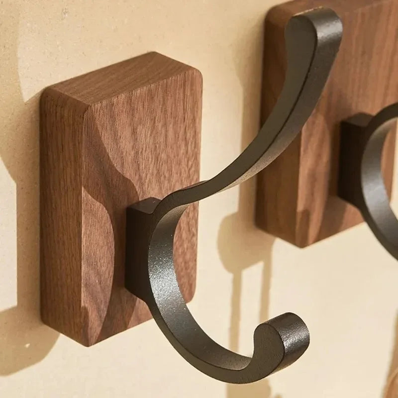Porte manteau patère noir plateau en bois
