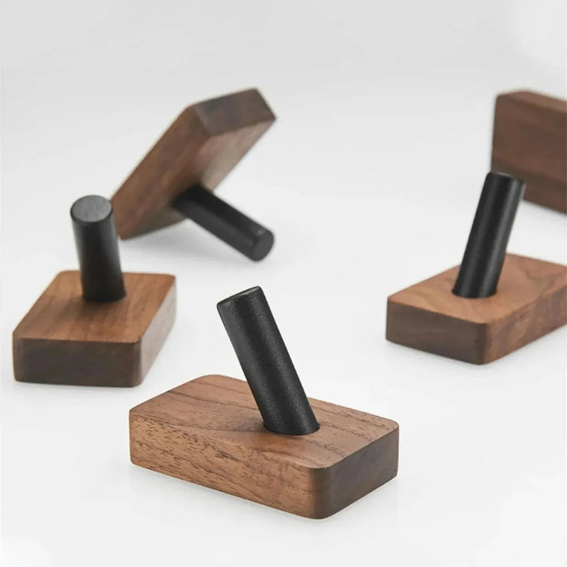 Porte manteau patère noir plateau en bois