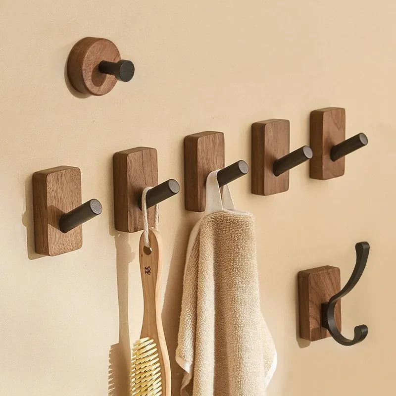 Porte manteau patère noir plateau en bois