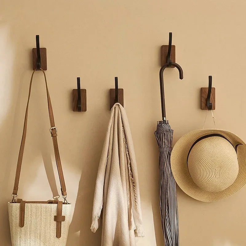 Porte manteau patère noir plateau en bois