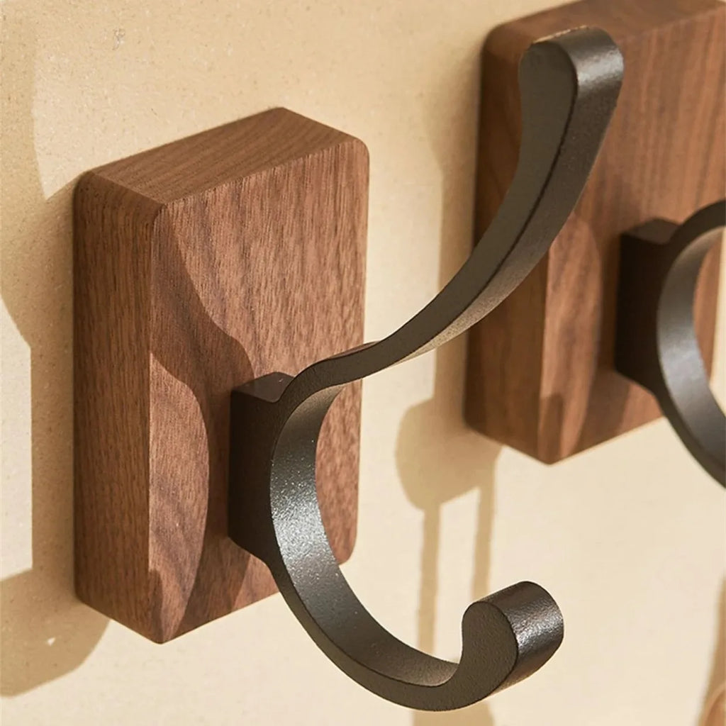 Porte manteau patère noir plateau en bois