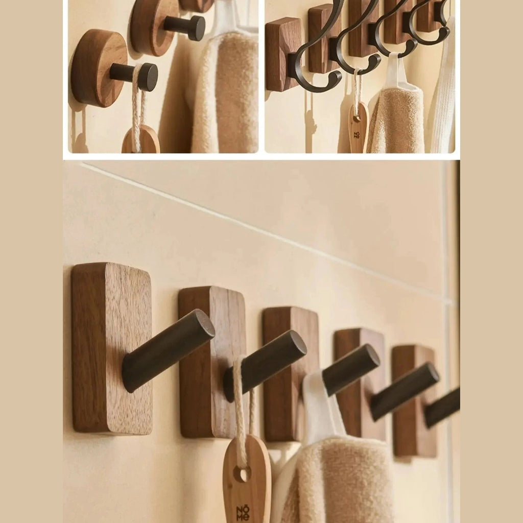 Porte manteau patère noir plateau en bois
