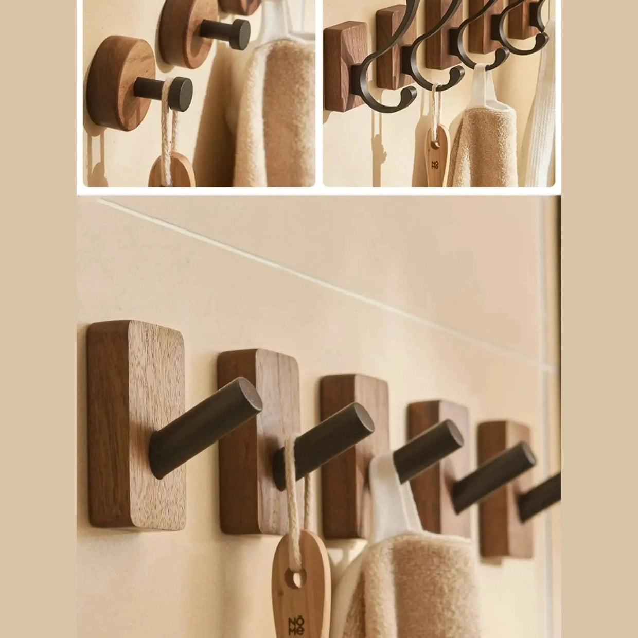 Porte manteau patère noir plateau en bois