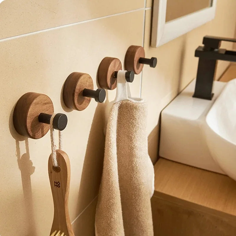 Porte manteau patère noir plateau en bois