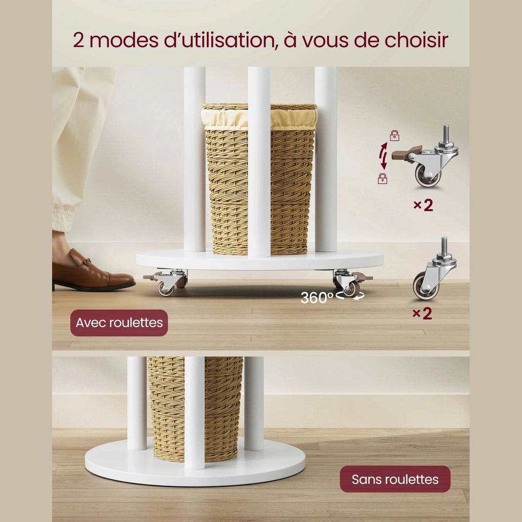 Porte manteau sur pied avec 11 Crochets 3 étagères et 4 roulettes pivotantes à 360°