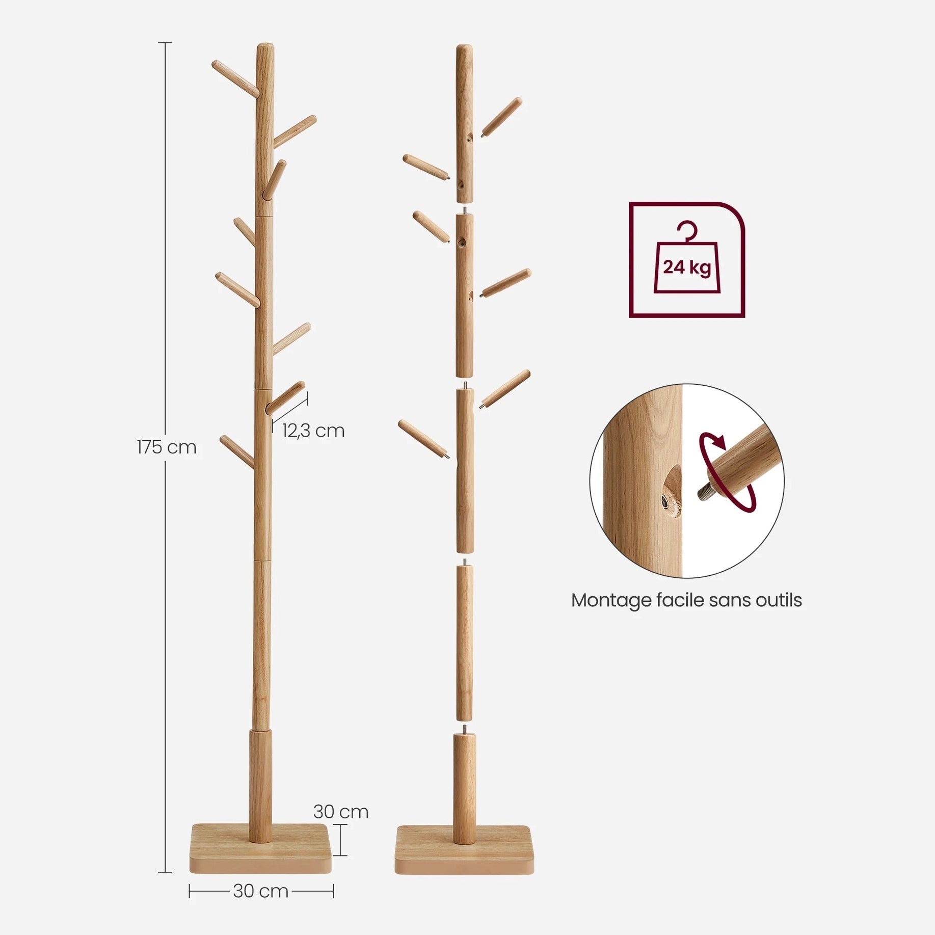 Porte manteau sur pied en bois d'hévéa
