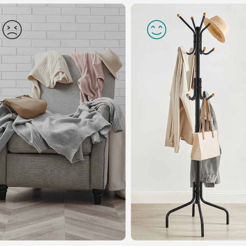 Comparaison avec porte manteau sur pied perroquet et sans 