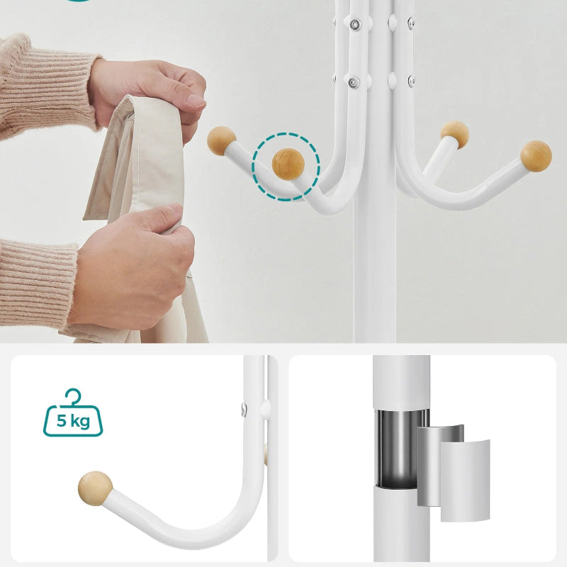 Facilité de rangement sur le Porte manteau sur pied perroquet métal blanc